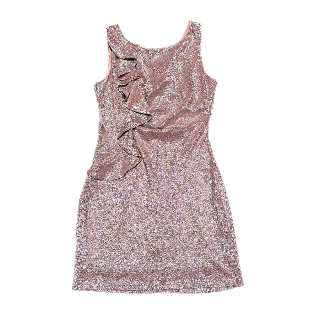 Hailey Logan Adrianna Papell Y2K Sparkling Pink Asymmetrical Ruffle Party Dress